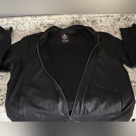 Express Mens Black Faux Leather Moto Biker Jacket Size XL - Picture 9 of 12